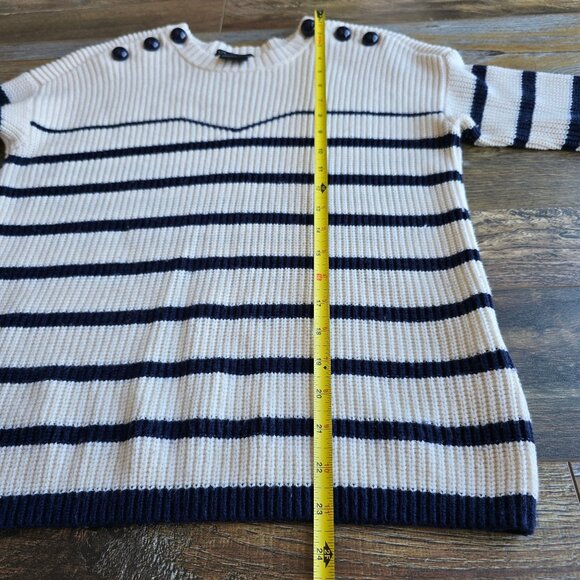 Armani Exchange Wool Blend Prep Strip Sweater Button-Accent Blue Cream - Picture 13 of 13